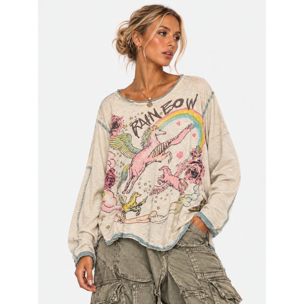 Magnolia Pearl Rainbow Pegasus Viggo T Top 100% Cotton Graphic Tee OS NWT